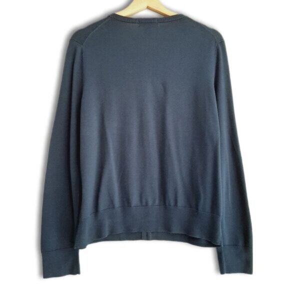 LAND'S END 100% Supima Cotton Gem Neckline Button Down Cardigan Navy Sz XL P 18 - Picture 8 of 11